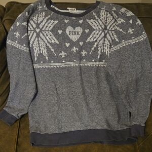 PINK Victoria's Secret Snowflake Heart Gray and White Crewneck Sweater